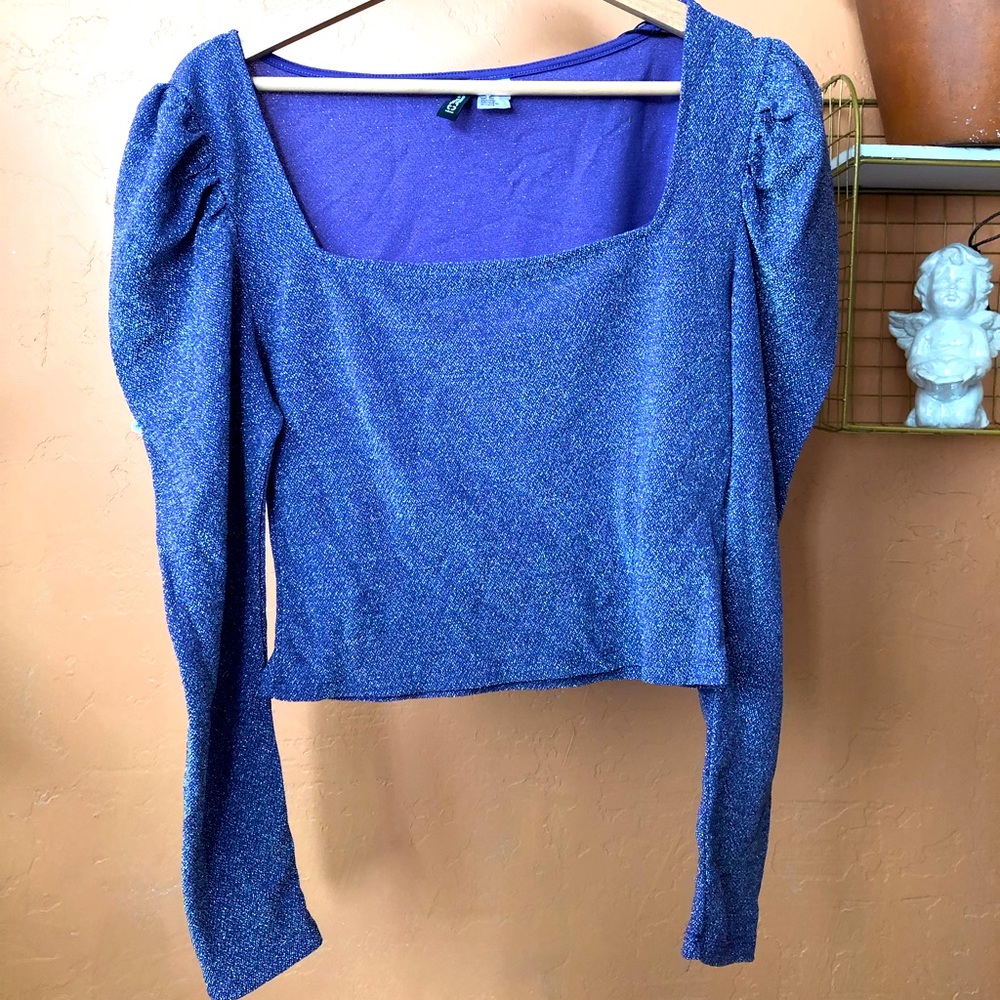 Purple silver glitter metallic shirt LARGE
